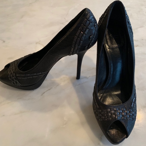 Christian Dior Black Pump Peep Toe Heels sz 38.5 - Picture 1 of 4